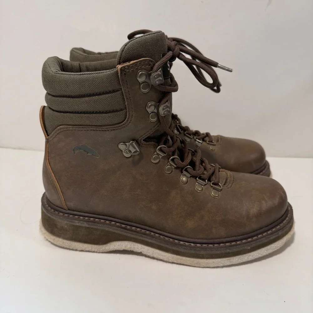 Simms Mens Freestone Wading Boots 8 Brown Felt Sole Fishing River Lace Up